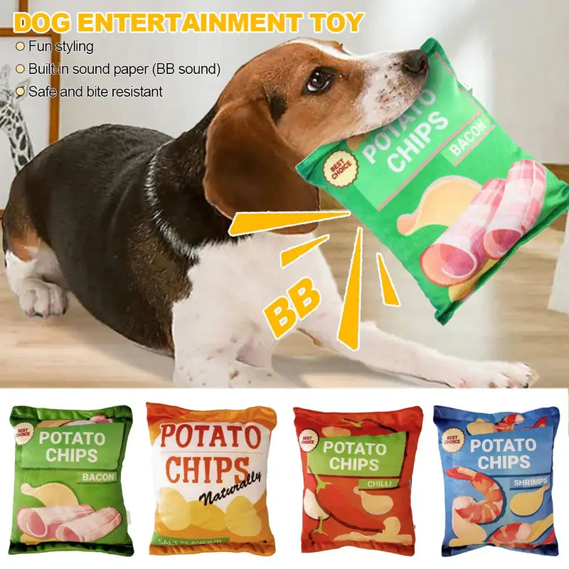 SnackPaws | Lustiges Knister-Spielzeug für Hunde | Kartoffelchips-Design | Plüsch & Quietschfunktion | Für Kleine & Mittlere Hunde