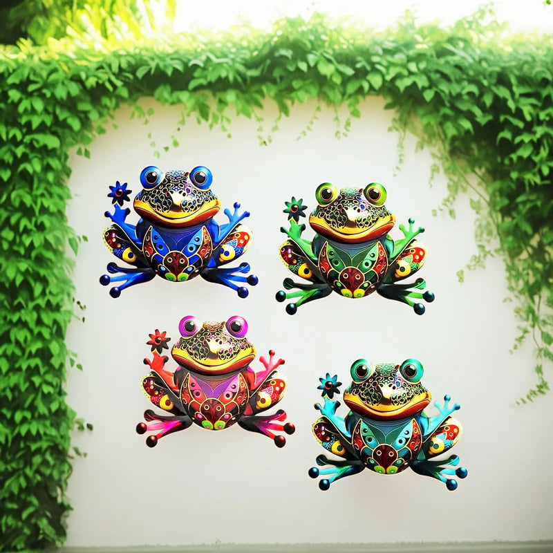 FROVIA Wanddeko Frosch | Metall | Handbemalt | Gartendeko & Innenbereich | 17,5 × 14 × 1 cm