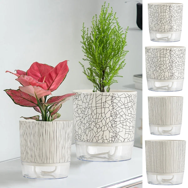 FLORANO Blumentopf | Kunststoff mit Wasserspeicher | Abnehmbar | Design Ice-Crack & Zebra