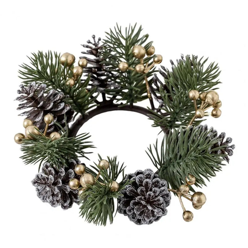 NordicPine Candle Ring | Weihnachts-Kerzenkranz mit Kiefernzapfen & Beeren | Rustikaler Tannennadelkranz | Festliche Tischdekoration