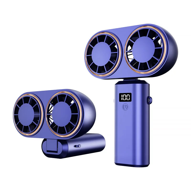 TwinBreeze Go Doppel-Turbo Faltventilator | 5 Geschwindigkeiten | USB-Aufladung | Tragbarer Handventilator für Sommer & Reisen