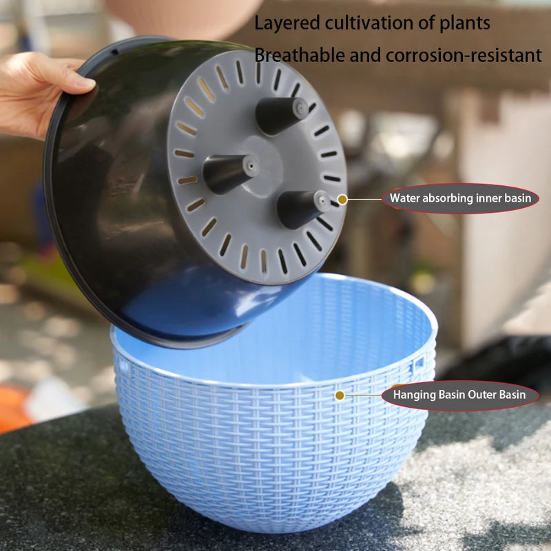 Rattania Bloom Hängetopf | Europäischer Stil | Wabenmuster & Rattan-Optik | Für Garten, Balkon & Innenräume