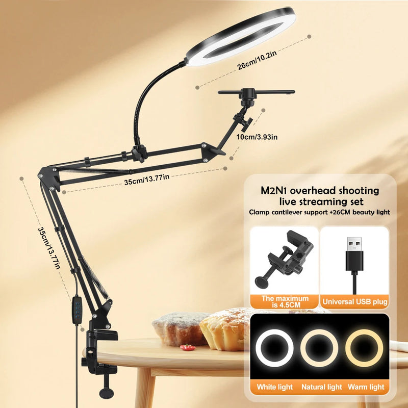 LumiFlex LED Ringleuchte mit Flexarm & Handyhalterung | 3 Lichtfarben & USB-Anschluss | Perfekt für Livestream, Video & Selfie