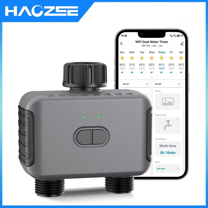 Smart Gartenbewässerung AquaZeno TwinControl | Zigbee-kompatibler Bewässerungstimer | 2 Zonen, 6 Programme, Regenstopp & LCD-Display