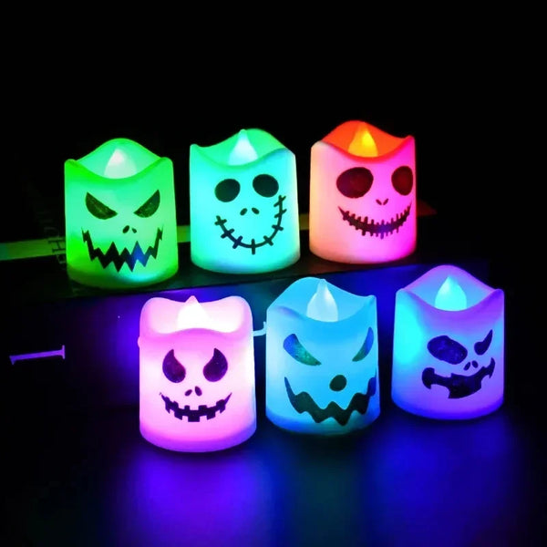 FrightFlicker Halloween LED-Kerzen | Kürbis & Geist | 6er-Set | Flackerlicht | Batteriebetrieben