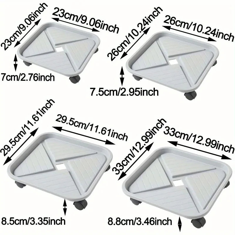 Pflanzenroller mit Abtropfschale | Quadratischer Pflanzenständer auf Rollen | Stabil & Beweglich | Floravivo