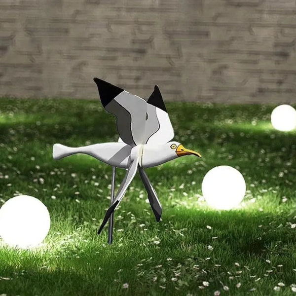 Garten-Deko Windvogel SkyGull | Kreativer Windspinner mit Möwenmotiv | Wetterfest & höhenverstellbar | 25 cm Figur
