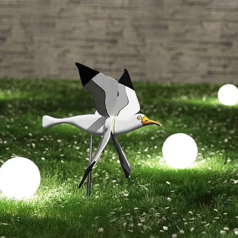 Garten-Deko Windvogel SkyGull | Kreativer Windspinner mit Möwenmotiv | Wetterfest & höhenverstellbar | 25 cm Figur
