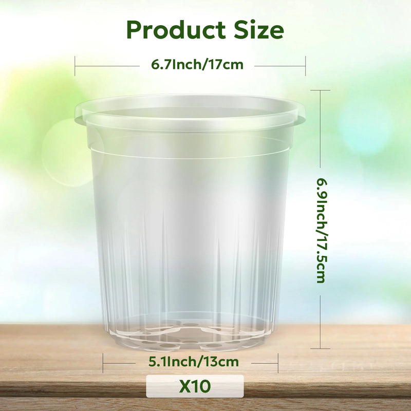 Pflanztöpfe TransparaGrow | 10er-Set | 1 Gallone (ca. 3,8 L) | Transparent & Verstärkt | Mit Drainagelöchern | Ø 17 cm