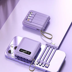 Mini-Powerbank mit Spiegel-Display | 20.000 mAh | Schnellladefunktion & integrierte Kabel | Für iPhone, Samsung, Xiaomi & mehr