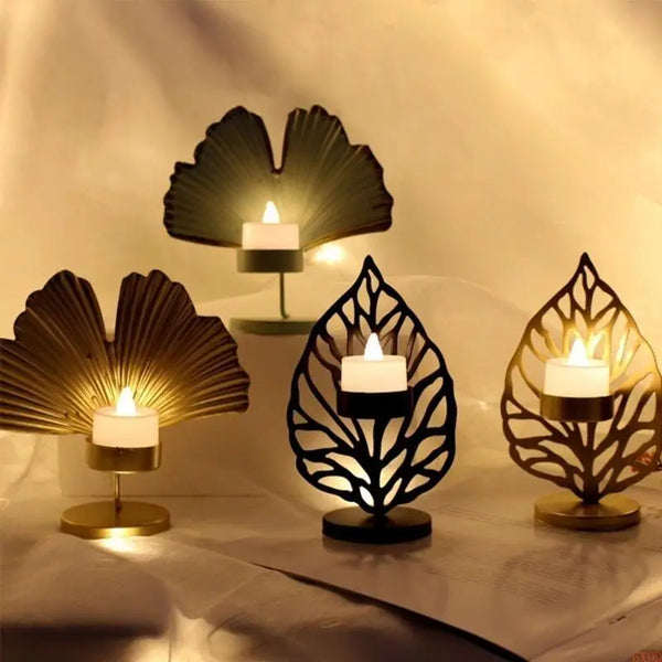 Leaféa Kerzenhalter | Blatt-Design | Metall Schwarz/Gold | 9,5×15 cm