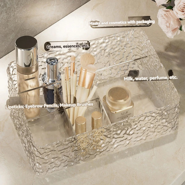 Make-up Organizer Box ClaryLux | Wasserwellen-Design | Großes Fassungsvermögen | Offene Trapezform