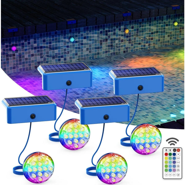 Solar-Poollicht AquaGlow Remote | IP68 Unterwasser-LED mit Fernbedienung | 16 Farben & Timerfunktion | Für Aufstell- & Einbaupools