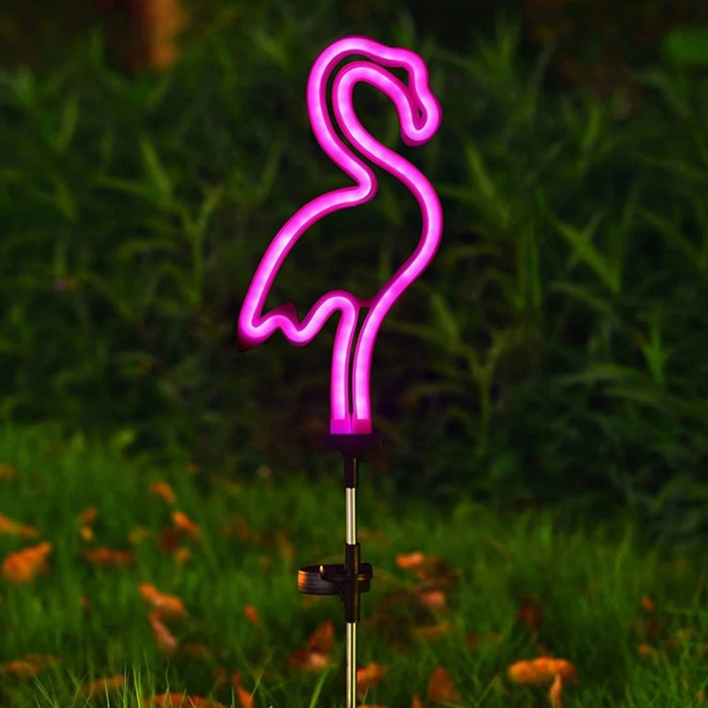 NeonGlow NaturDécor Solar-Neon-Gartenleuchte Cactus & Flamingo | LED Erdspieß IP65 Wasserdicht