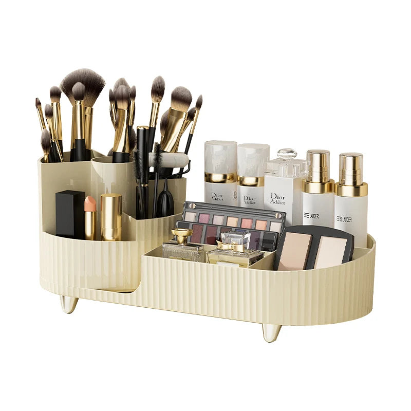 Clearlyn SpinBox Drehbarer Make-up Organizer aus Kunststoff | Kosmetikbox mit Fächern | 360° Rotierend & Platzsparend | Acryl-Optik