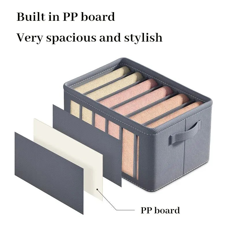 OrgaFold Kleiderschrank-Organizer mit Fächern | Aufbewahrungsbox aus Vliesstoff | Faltbar & Stabil | Grau | 44×30×20 cm