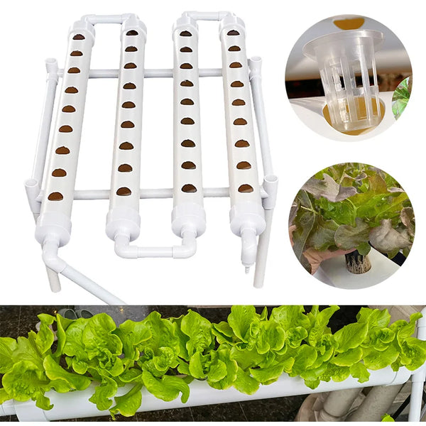 GreenFlow36 | Hydroponisches Pflanzsystem mit 36 Pflanzplätzen | Soilless PVC-Pipeline für Gemüse & Kräuter | Komplettes Anbau-Set