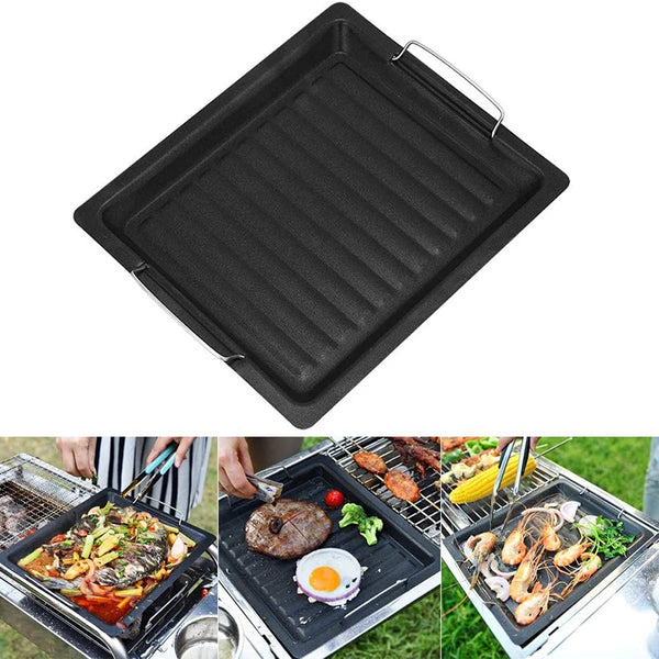 Feurossa Gusseiserne Grillplatte Wendeplatte | Für Gasgrill & Herd | 25 × 30 cm | Für Pizza, Fleisch, Gemüse & Fisch