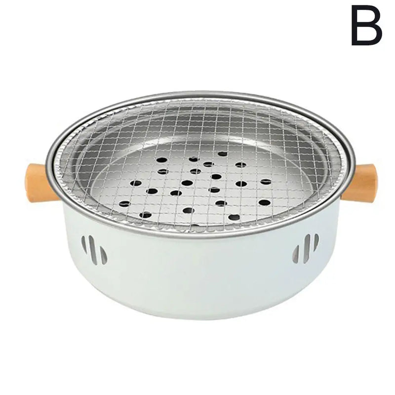 Kyoonori Koreanischer Holzkohlegrill rund | Tragbarer BBQ-Ofen aus Eisen | 32 × 10 cm | Antihaft-Grillrost | Für Camping & Outdoor