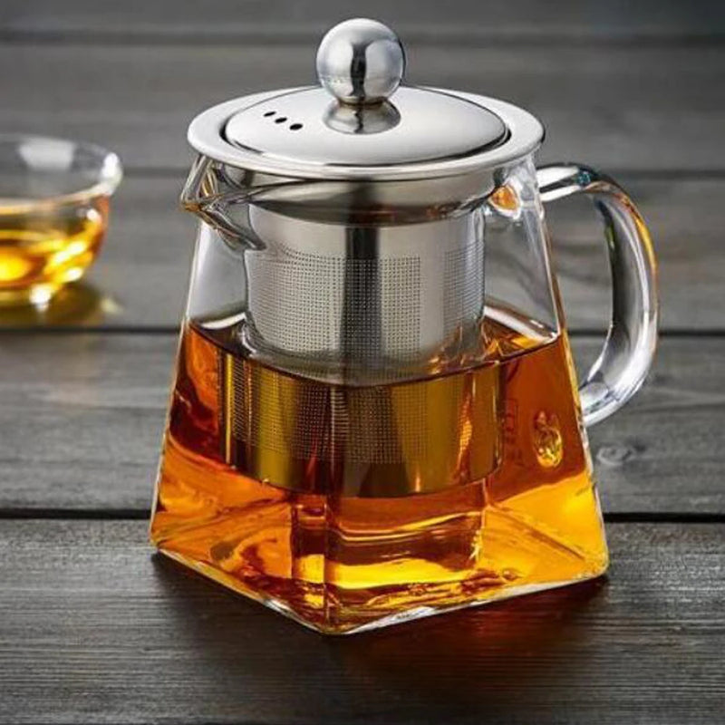 Teavora Teekanne aus Glas mit Edelstahlsieb | Hitzebeständig & Spülmaschinenfest | Für losen Tee & Teeblumen | 550/750/950 ml