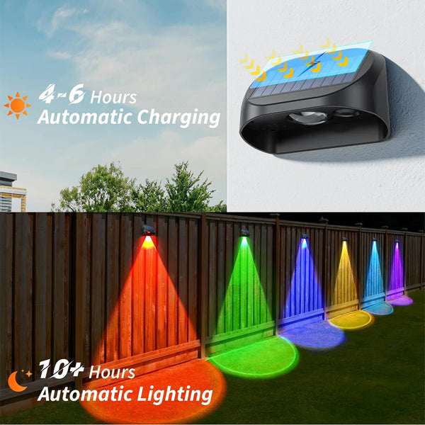 Solar Wandleuchte AURAVIA ColorBeam | 8 Farben & 3 Modi | Wasserdicht IP54 | Solar Außenbeleuchtung für Garten, Zaun & Terrasse