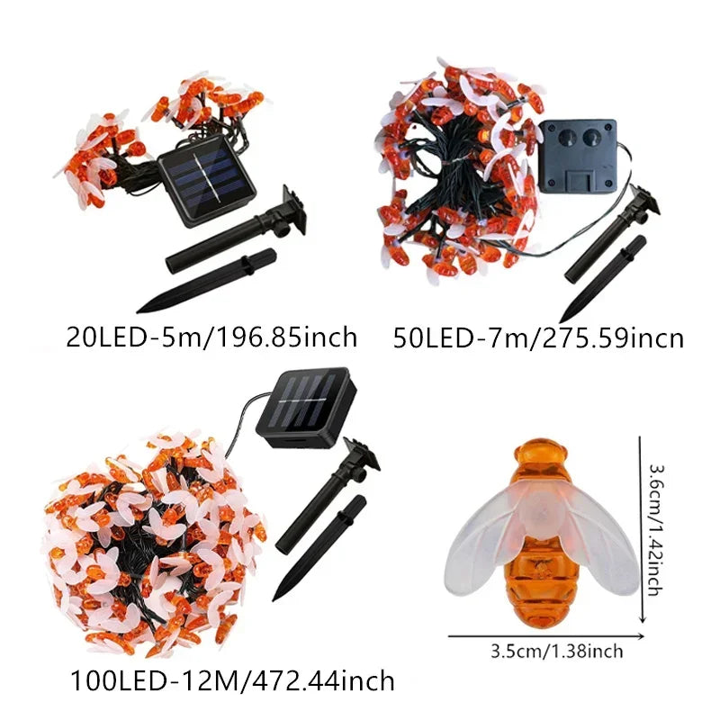 SolaBee Solar-Lichterkette Bienen | 8 Leuchtmodi | Wetterfest & Energiesparend | Warmweiß / Mehrfarbig