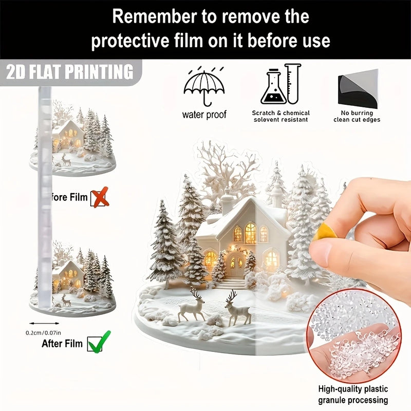 ArcticGlow | Acryl-Weihnachtsdekoration | Schneedorf & Rentierszene | Flaches 2D-Design