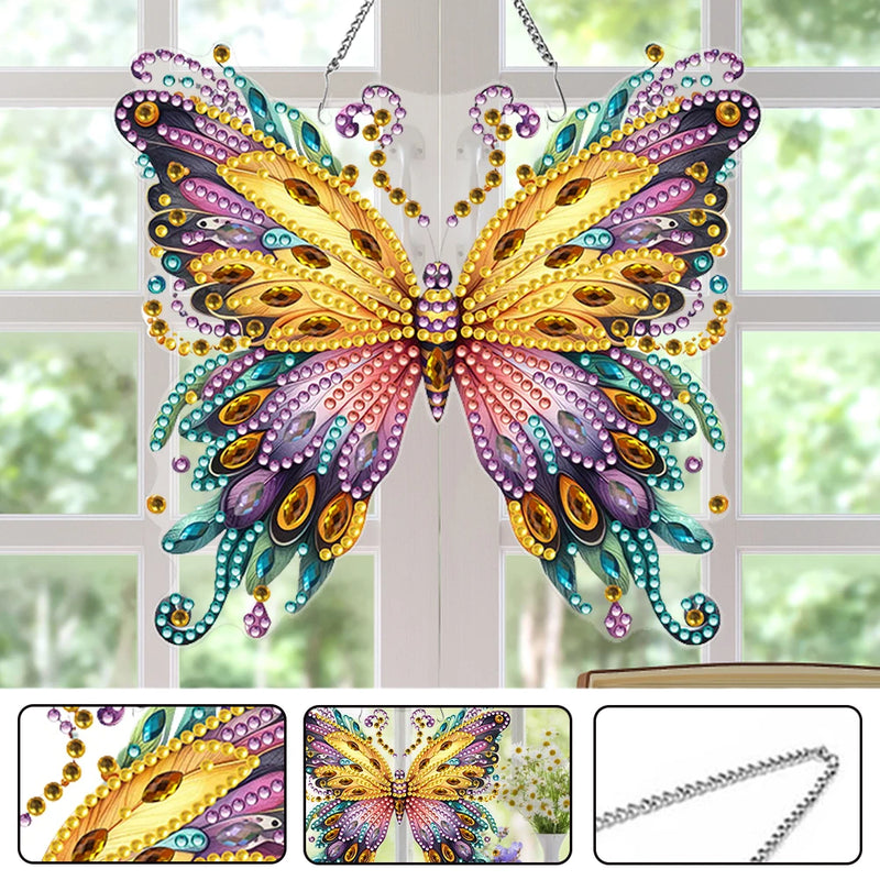Schmetterlingsanhänger | 5D DIY Diamantmalerei | Beidseitig Acryl | Funkelnde Fensterdeko