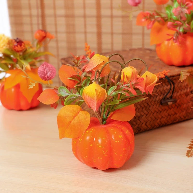 Deko-Kürbis AutumnCharm | Künstlicher Kürbis mit Ahornblättern | Herbst-, Halloween- & Thanksgiving-Dekoration