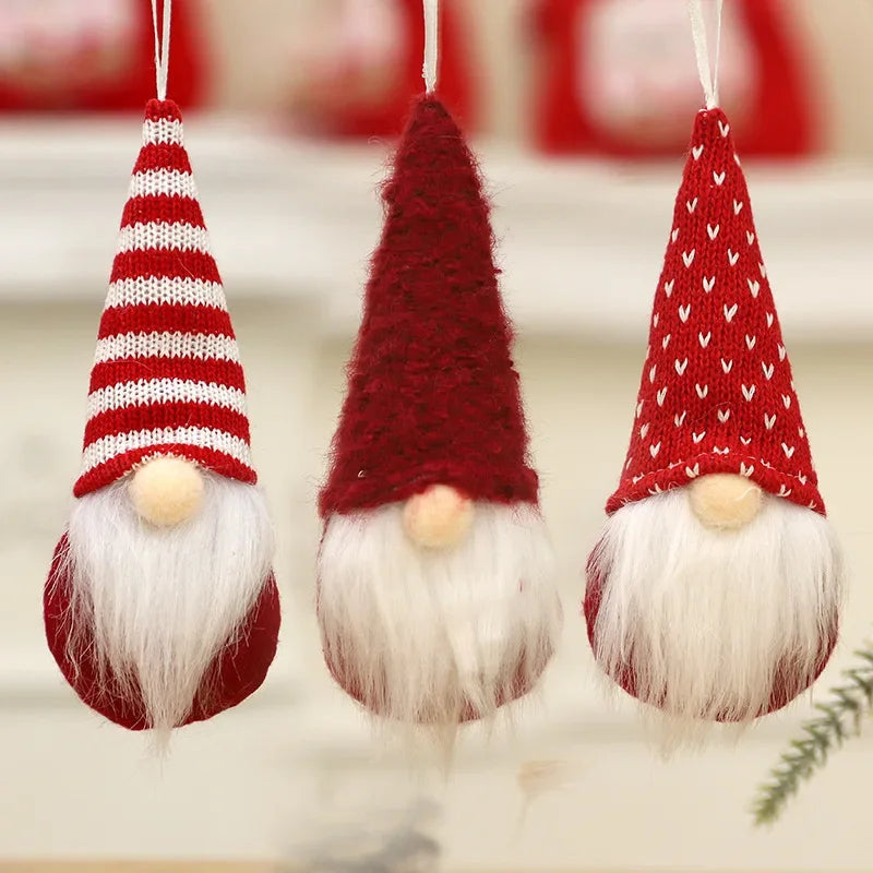 NordiTomte Weihnachtswichtel 3er-Set | Strickstoff & Plüsch | Hängedeko für Weihnachtsbaum & Zuhause | Skandinavische Gnome