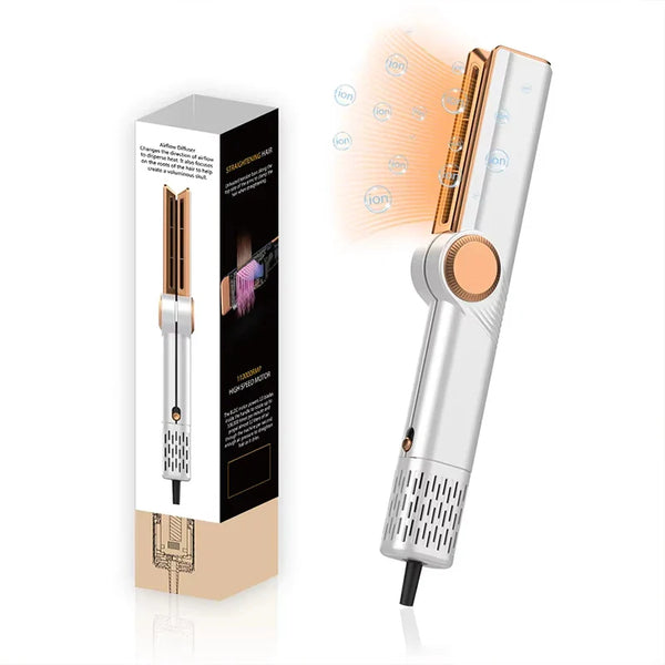 AeroGlow 2-in-1 Haarglätter & Föhn | Für nasses & trockenes Haar | Verstellbare Temperatur | 110.000 U/min Motor | Weiß