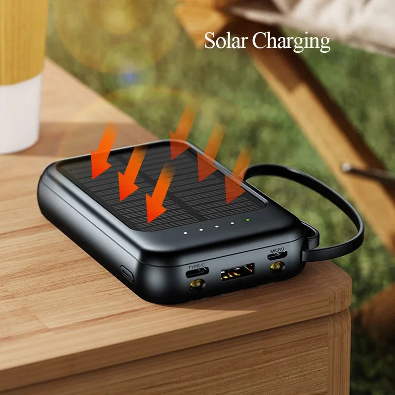 Solar-Powerbank Solivon Core 20K | 20.000 mAh | Mit integrierten Kabeln & LED-Taschenlampe | Für iPhone, Samsung, Xiaomi & mehr
