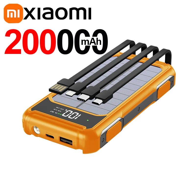 Solar Powerbank Voltora 200K | 200.000mAh | 4-in-1 Kabel | Schnellladung & Notfall-LED | Für iPhone & Samsung