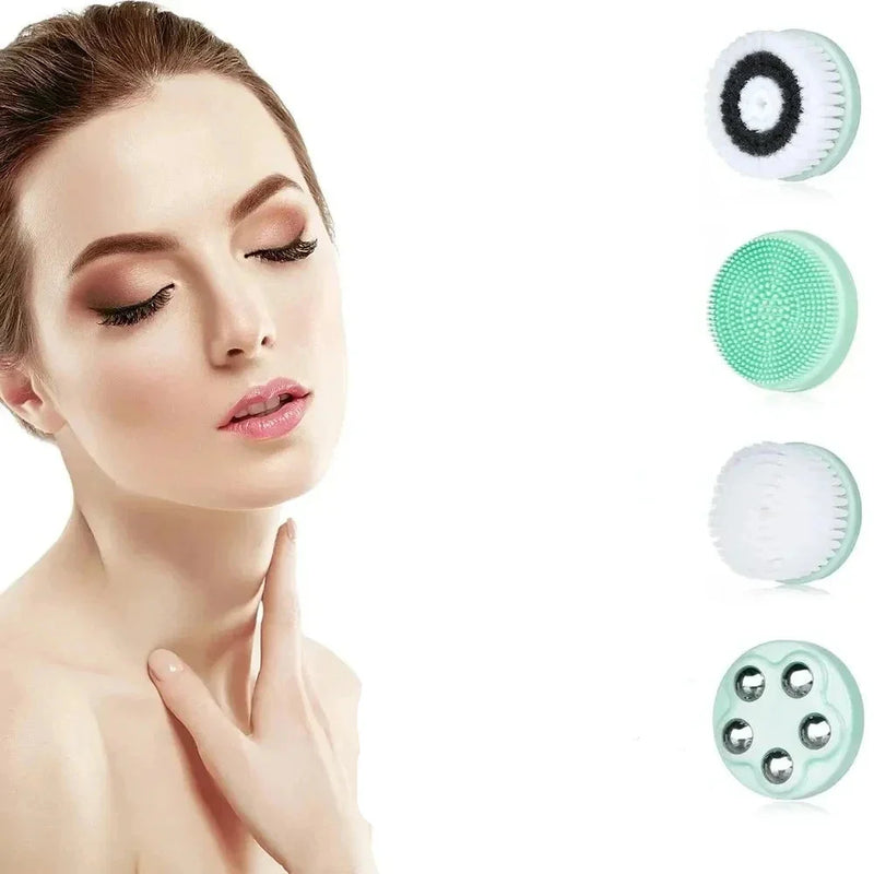PureVibe 4-in-1 Gesichtsreinigungsbürste | Sonic-Technologie & Massage | Wasserdicht IPX6 | Wiederaufladbar & inkl. 4 Bürstenaufsätzen