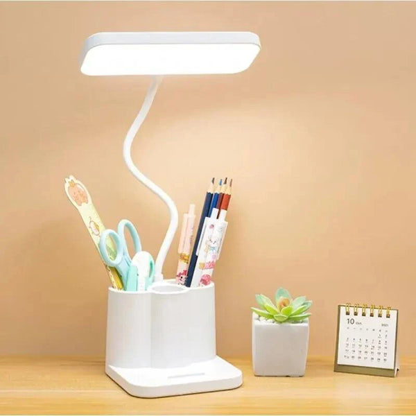 Liora DeskLight LED Schreibtischlampe mit Stiftehalter | Touch-Dimmung & 3 Lichtfarben | USB-Anschluss | 10,5 × 10,5 × 37,5 cm