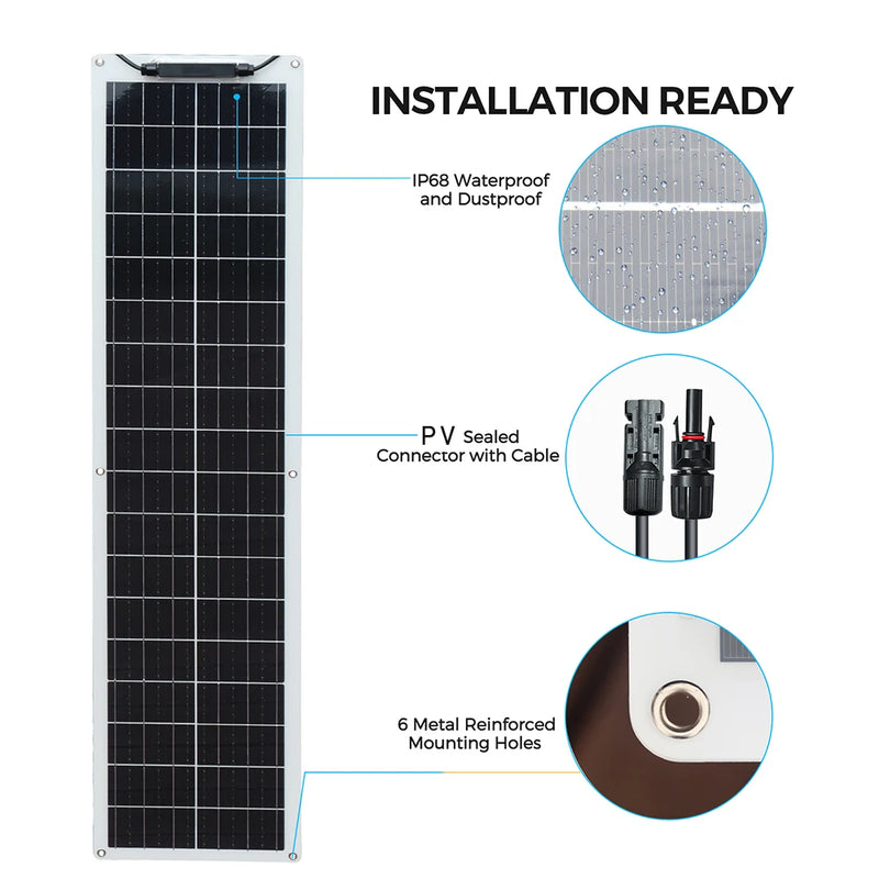 SunFlex Pro Flexibles Solarpanel-Set 50W | Ultraleicht & Biegsam | 12V/24V | Für Auto, Boot, Wohnmobil & Camping