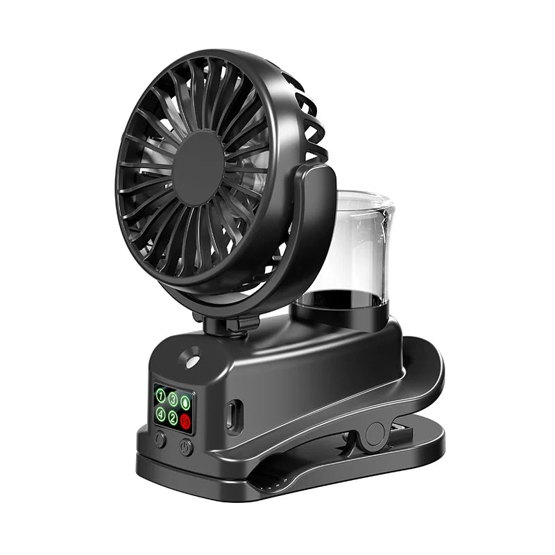 Mistello Tragbarer Sprüh-Ventilator mit Clip | 4 Geschwindigkeiten & 360° drehbar | Mini USB-Lüfter mit Vernebler für Büro, Auto & Camping