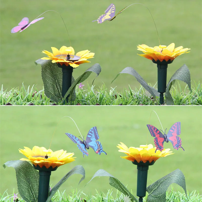 SOLAVIA Sonnenblumen-Gartenstecker | Mit drehendem Schmetterling oder Kolibri | Solar-Deko für Garten & Topfpflanzen | 20×20×10 cm