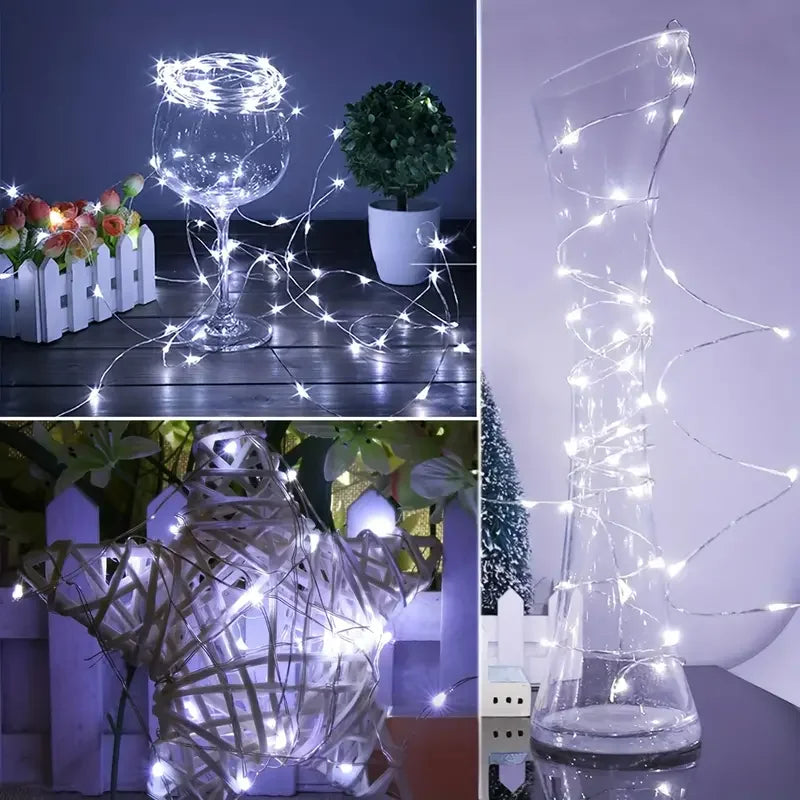 LumiGlow LED-Lichterkette 10er-Set | Warmweiß | Batteriebetrieben & Wasserdicht | Flexibler Silberdraht für Deko, Hochzeit & Party