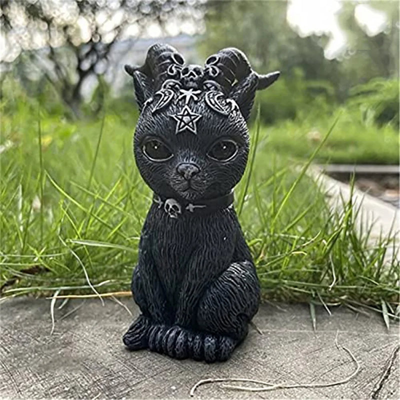 Schwarze Katzenfigur MystiCat | Handbemalte Hexenkatze | Resin-Skulptur 10 cm | Halloween & Deko