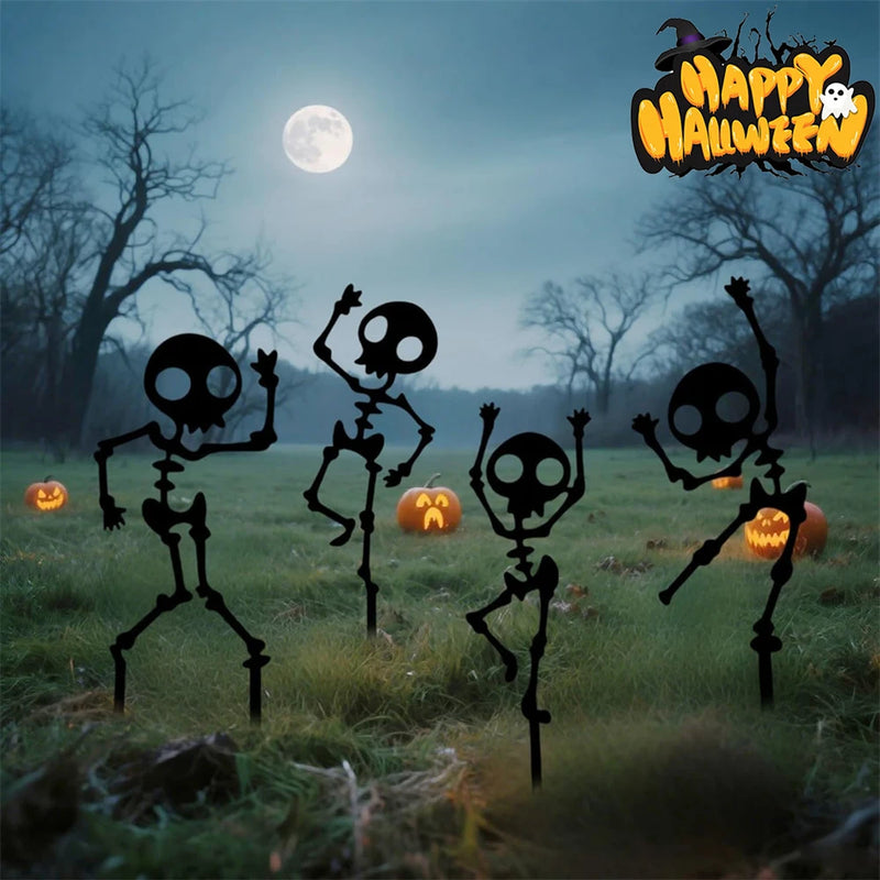 SpookySteps Gartendeko | Tanzende Skelette | Wetterfestes Metall | 4er-Set | Halloween Outdoor Dekoration
