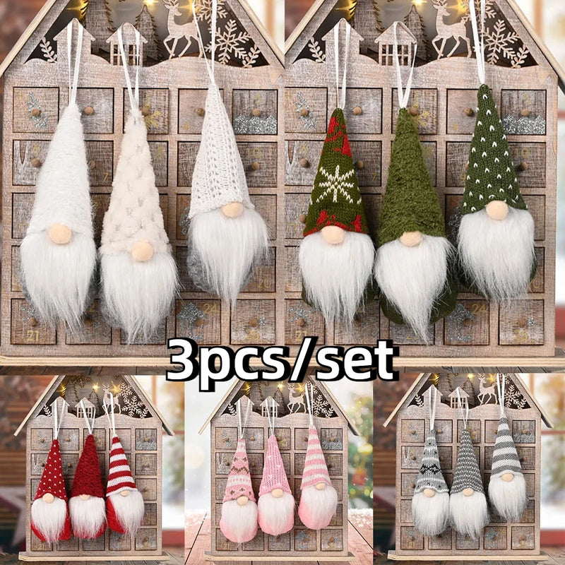 NordiTomte Weihnachtswichtel 3er-Set | Strickstoff & Plüsch | Hängedeko für Weihnachtsbaum & Zuhause | Skandinavische Gnome