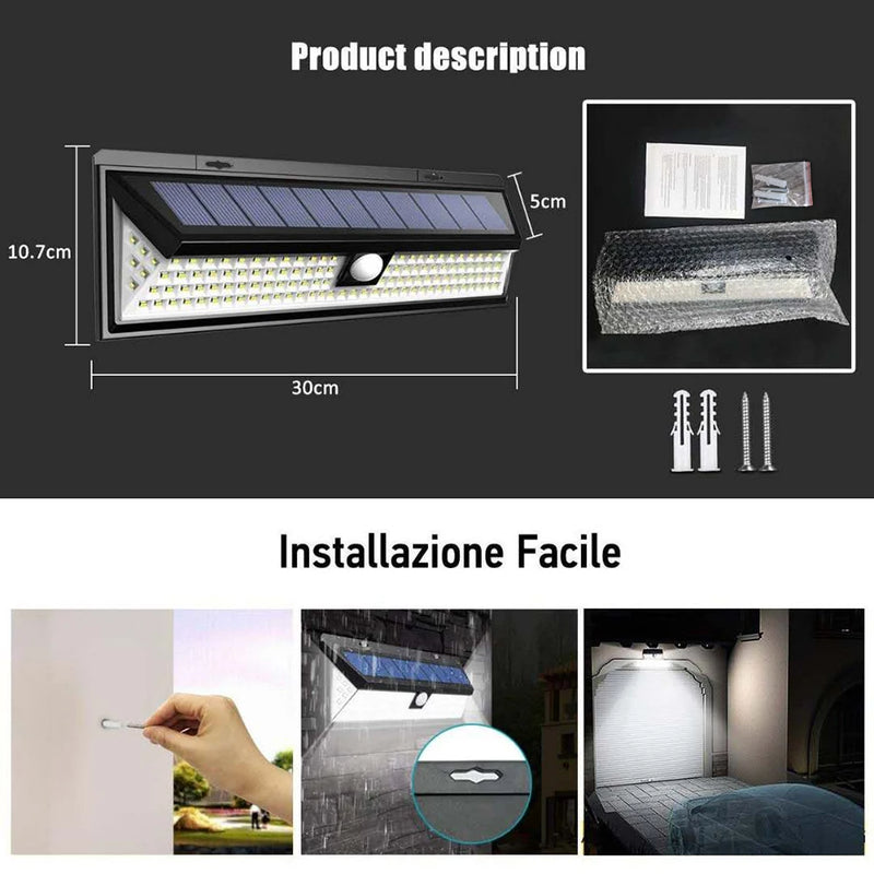 SolarGuard 102 Solar Gartenleuchte mit Bewegungssensor | 102 LEDs | 3 Beleuchtungsmodi | IP65 Wasserdicht | 270° Weitwinkel für Hof, Garten & Einfahrt