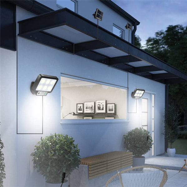 SolantriX Solar Wandleuchte mit Bewegungsmelder & abgesetztem Solarpanel | 72 COB LEDs | 3 Leuchtmodi | IP65 Wasserdicht | Für Garten & Einfahrt