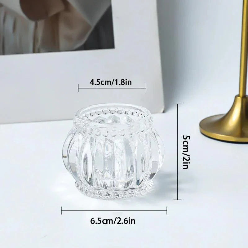 Lucevera Glas Kerzenhalter | Wellenstruktur & Elegantes Design | 6,5 x 5 cm | Klar oder Bernstein