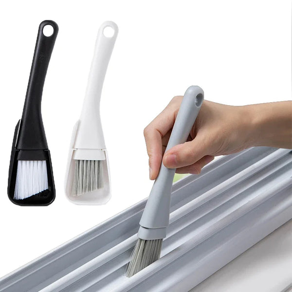 Fensterrahmen- & Fugenbürste DustLine DuoBrush | 2-in-1 Reinigungsbürste mit Mini-Handfeger | Für Fensterrahmen, Tastaturen & Ritzen | 19×5 cm