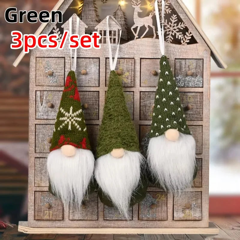 NordiTomte Weihnachtswichtel 3er-Set | Strickstoff & Plüsch | Hängedeko für Weihnachtsbaum & Zuhause | Skandinavische Gnome