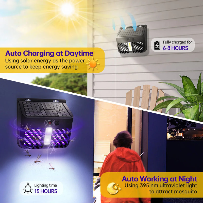 SolarGuard | Solar-Insektenvernichter mit LED-Licht | UV-Mückenfalle für Garten & Terrasse | 2 Betriebsmodi | Wasserdicht