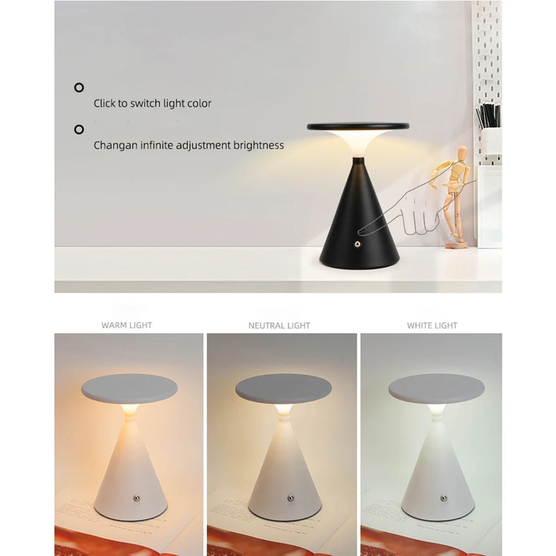 LumoFunnel Touch-Lampe | Tragbar & Wiederaufladbar | 3 Lichtfarben & Stufenlos dimmbar | 13×18 cm