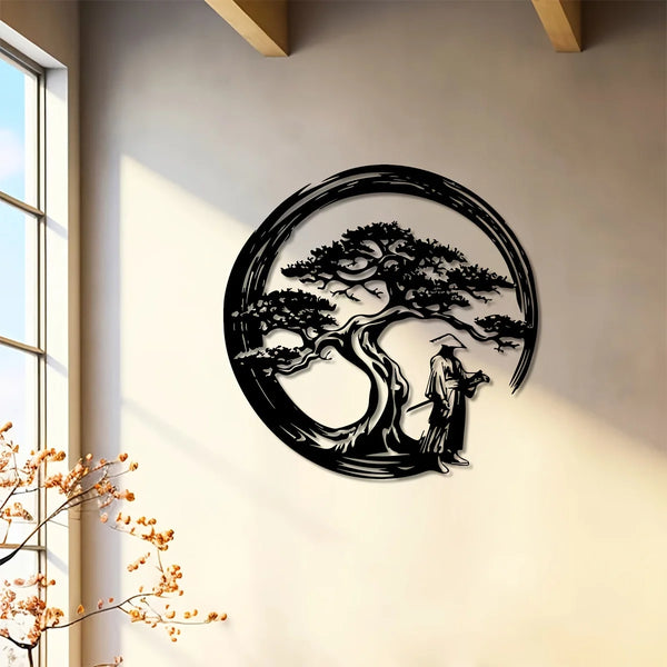 ZENORA Metall Wanddeko Bonsai | Japanisches Design mit Torii & Enso | 40 × 40 cm